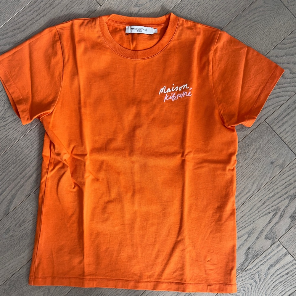 Maison Kitsuné orange t shirt size S